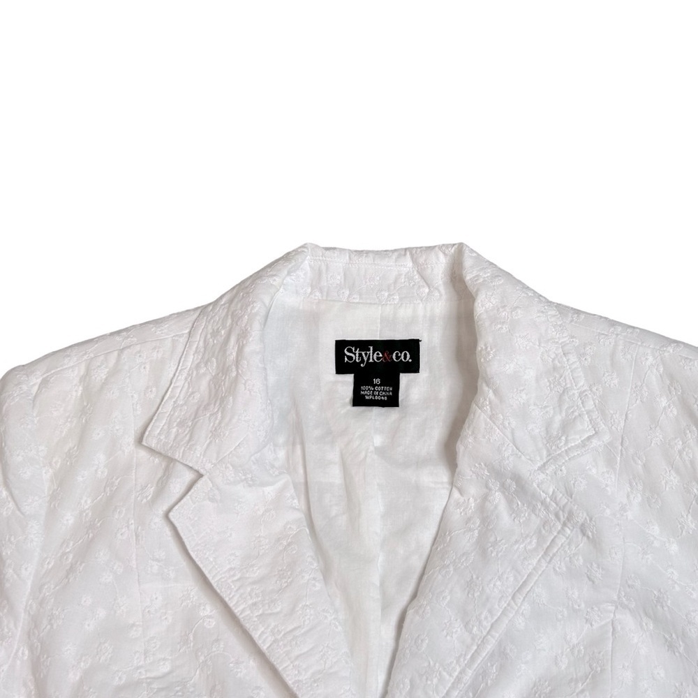 VINTAGE STYLE & CO. Jacket Blazer Ruched details White Floral Size 16 Like new - Picture 12 of 12